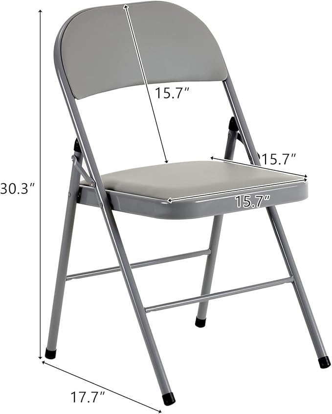 12 Pack Grey Folding Chairs with Padded Seats, Portable Stackable Foldable Chairs for Indoor and Outdoor, Commercial Seat with Metal Frame for Events Office Wedding Party, 330lbs Capacity