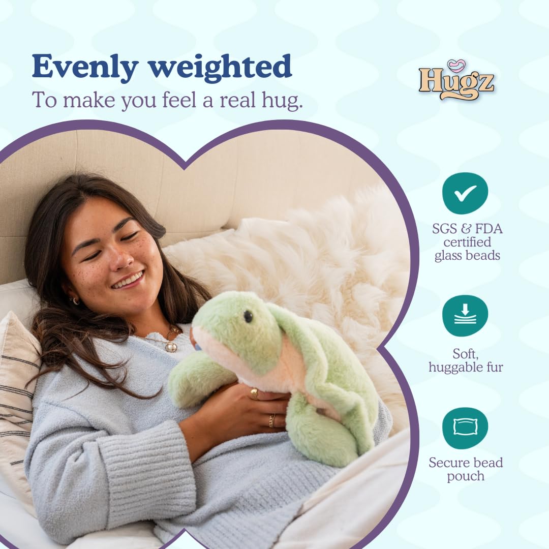 Hugz Official Shelly The Turtle - Premium Weighted Stuffed Animal Plushie 3.8 lb for Adults & Kids - Microwavable – Heatable & Coolable – Super Soft Fur – Gift Ready Tube Packaging