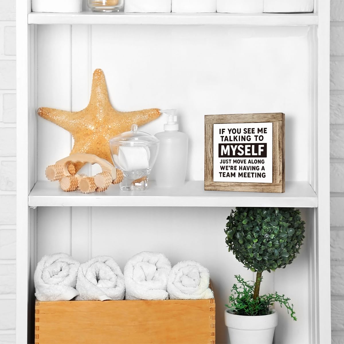 If You See Me Talking to Myself We're Having a Team Meeting Desk Decorative, Funny Office Table Sign, Art Home Office Shelf Desk Decor, Table Decoration Gift 5.9×5.9 inch