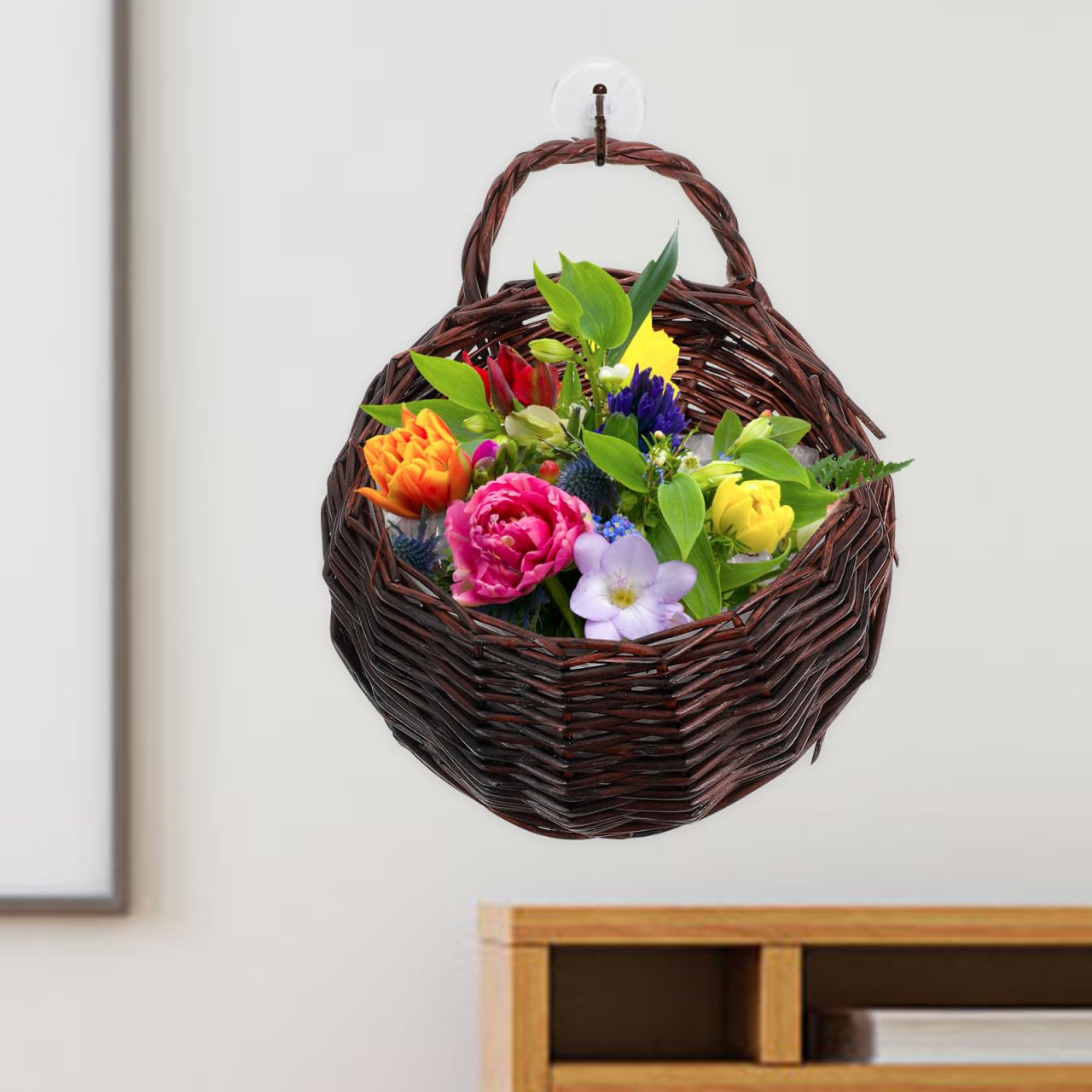 DOITOOL Rattan Woven Hanging Basket: 2PCS Wicker Wall Planter Woven Hanging Storage Basket Wall Flower Holders Indoor Outdoor Bohemia Planter