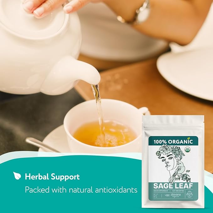 Organic Sage Leaves (4 oz.) - Sage Tea Loose Leaf (Salvia officinalis) – Salvia Tea for Mind & Body Wellness - Focus and Clarity