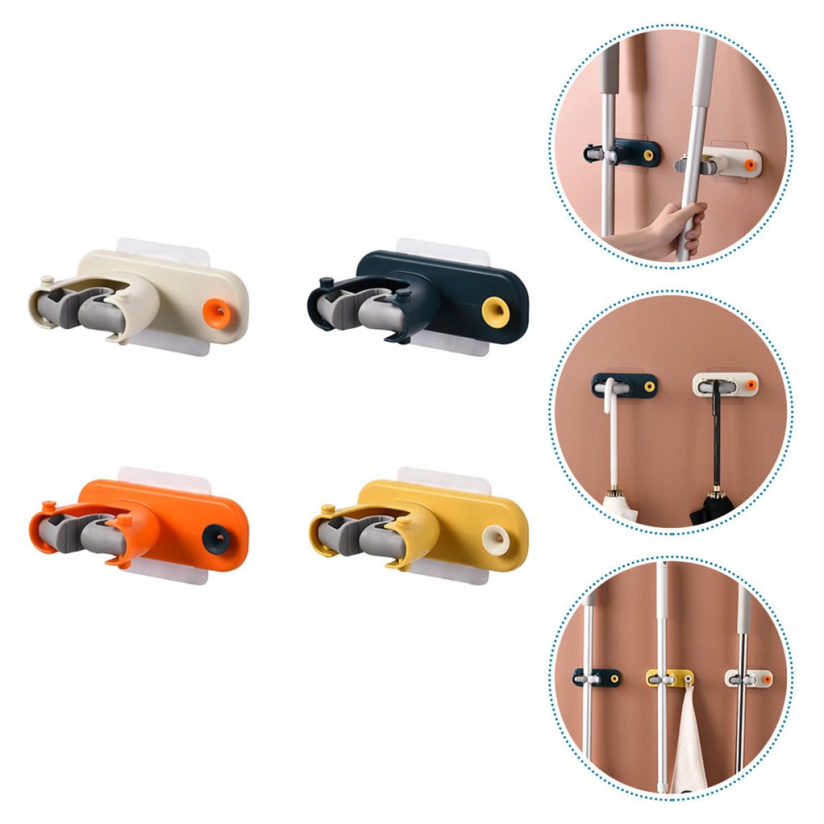 Self Adhesive Mop Holder Wall Mount No Drilling Mop Broom Storage Hook Rack for Home Use Bathroom and Kitchen Wall