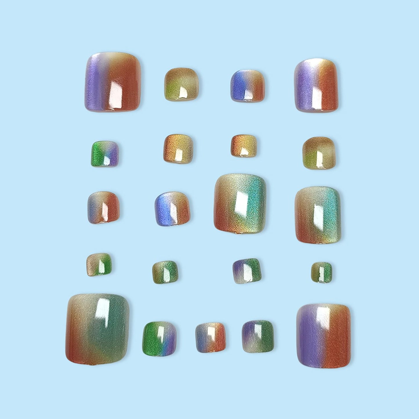 FIEONCIY 24Pcs Press-on Square Acrylic False Nails Set with Glue, Colorful Gradient Designs, Spring Summer Theme, Full Well Tips, Modern Style, Women's Full Cover Nails