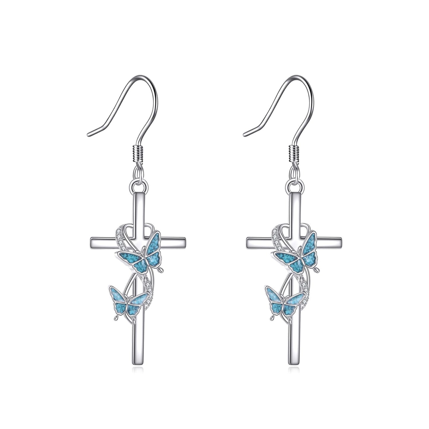ONEFINITY Butterfly Cross Earrings 925 Sterling Silver Cross Dangle Earrings Butterfly Jewelry Gifts For Women