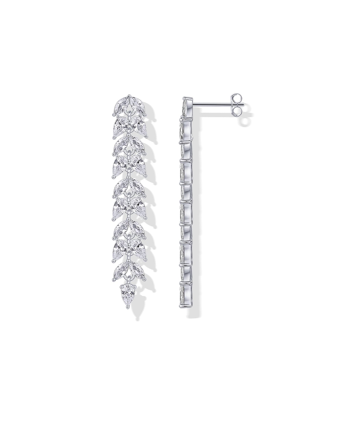 PAVOI Rhodium Plated Cubic Zirconia Dangle Earrings for Women - Crystal Long Bridal Drop Earrings - Linear Marquise Pear Simulated Diamond Drop Dangle Wedding Jewelry for Brides & Bridesmaid
