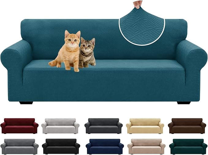 XINEAGE New 1 Piece Couch Covers for 3 Cushion Couch (79"-91") Stretch Sofa Cover Slipcover Pet Friendly Soft Washable Furniture Protector with Elastic Bottom for Kids,Dog (Sofa, Peacock Blue)