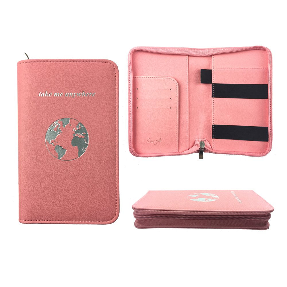 Phone Charging Passport Holder with Removable Fast Charging Power Bank that holds money, cards, phone, travel docs- RFID Blocking - Compatible with All Phones - Travel Accessories (Blush)
