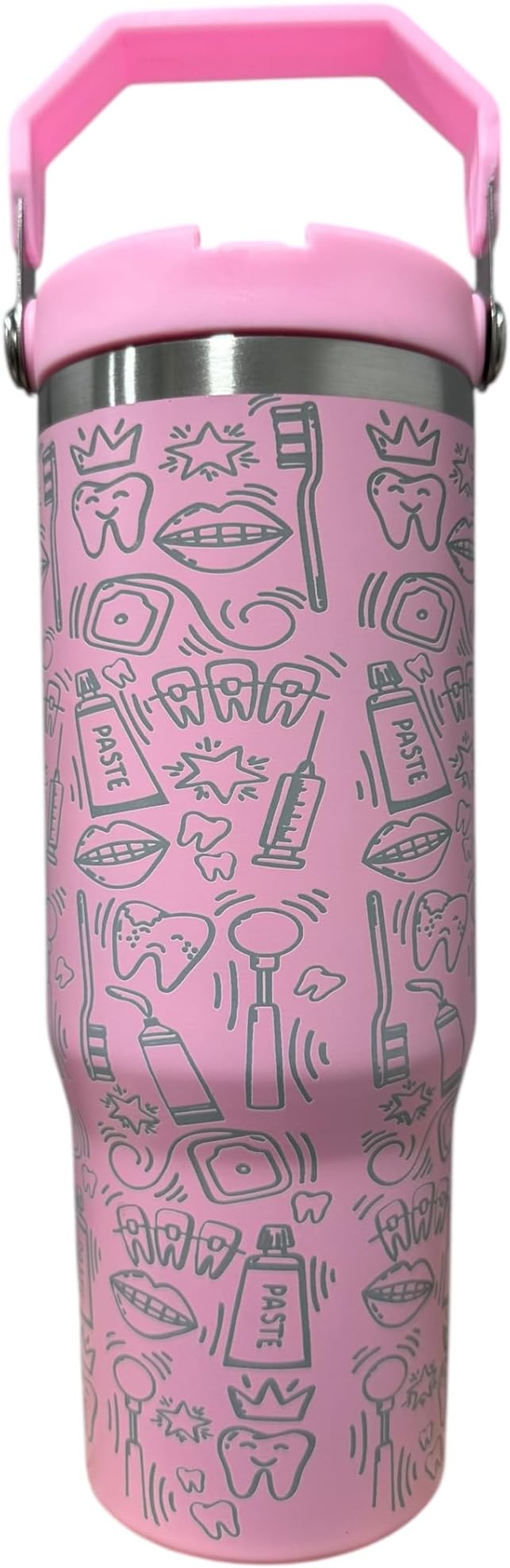 Dental hyginiest tumbler 40oz tumbler Tooth tumbler Dental water bottle Gift for dentist Gift for dental hyginiest Office gift (30oz Pink(63)-Dental(k))