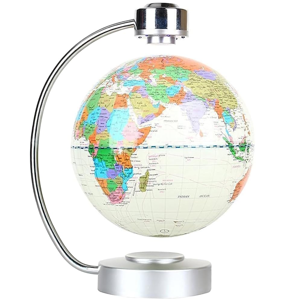Magnetic Levitation Floating Globe NHSUNRAY 8'' Levitation Rotating Ball LED Illuminated World Map Earth for Desktop Office Home Decor (White)