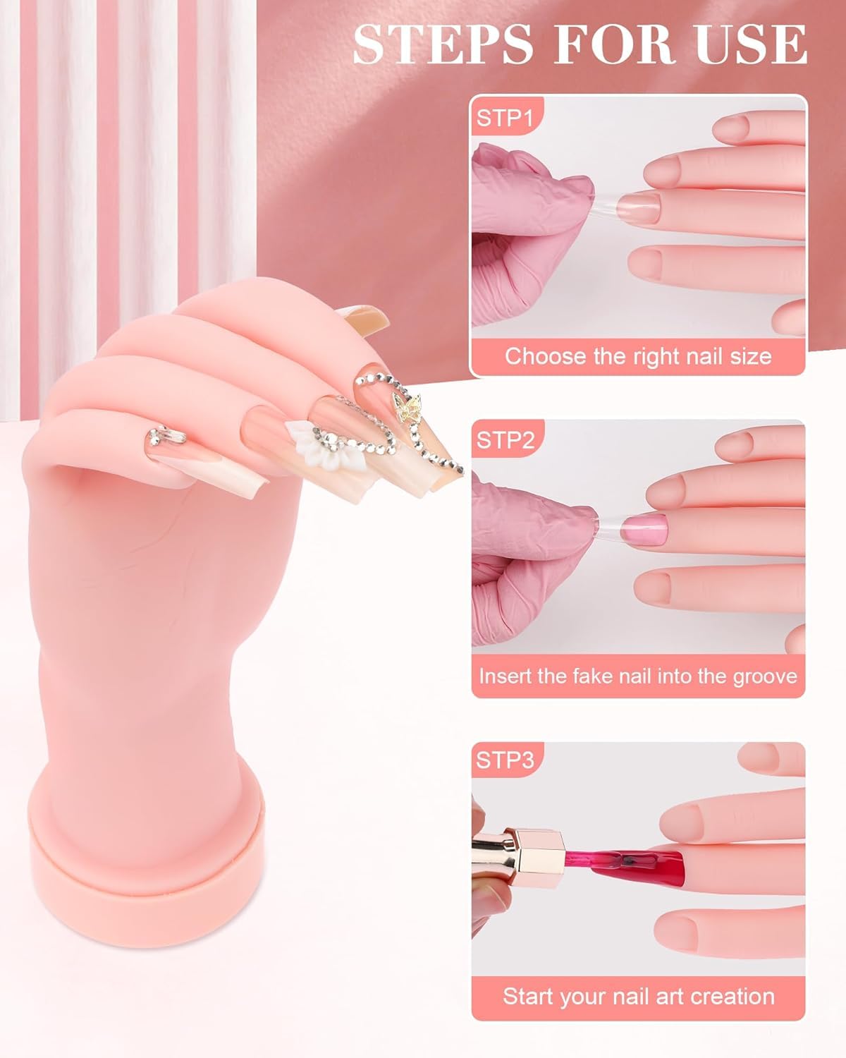 Practice Hand for Acrylic Nails Soft Touch Mannequin Hand for Nails, Flexible and Bendable Fake Hand with nail tools for Nails for Nail Art Beginners