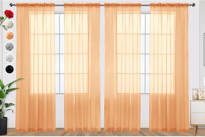 SpaceDresser Beige Sheer Curtains 4 Panels Rod Pocket Semi-Sheer Curtain 45 Inches Long Light Filtering Voile Window Drapes for Bedroom Living Room Kitchen, Each 52W x 45L