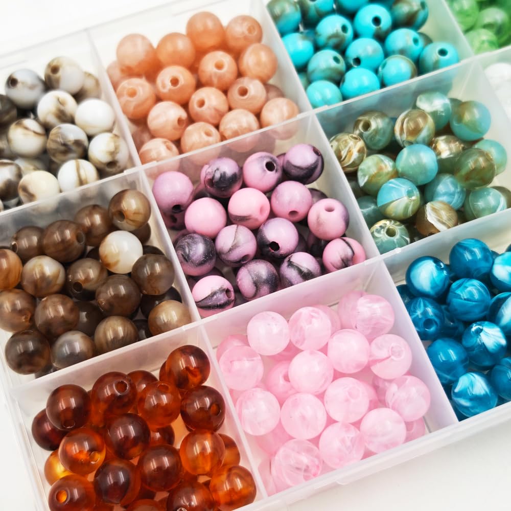 INSPIRELLE Acrylic Beads 450pcs Imitation-Gemstone Round Loose Beads for Jewelry Bracelets Necklace Making