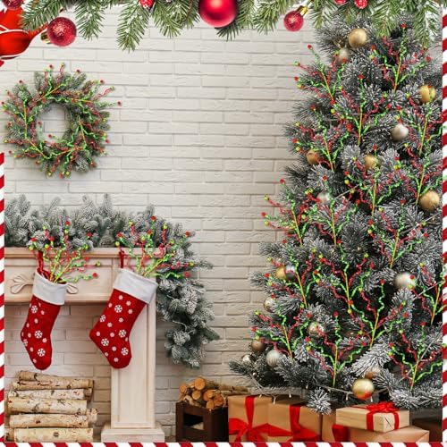 Norme 12 Pcs Christmas Tree Picks Elegant Style, 13.8" Red Green Glitter