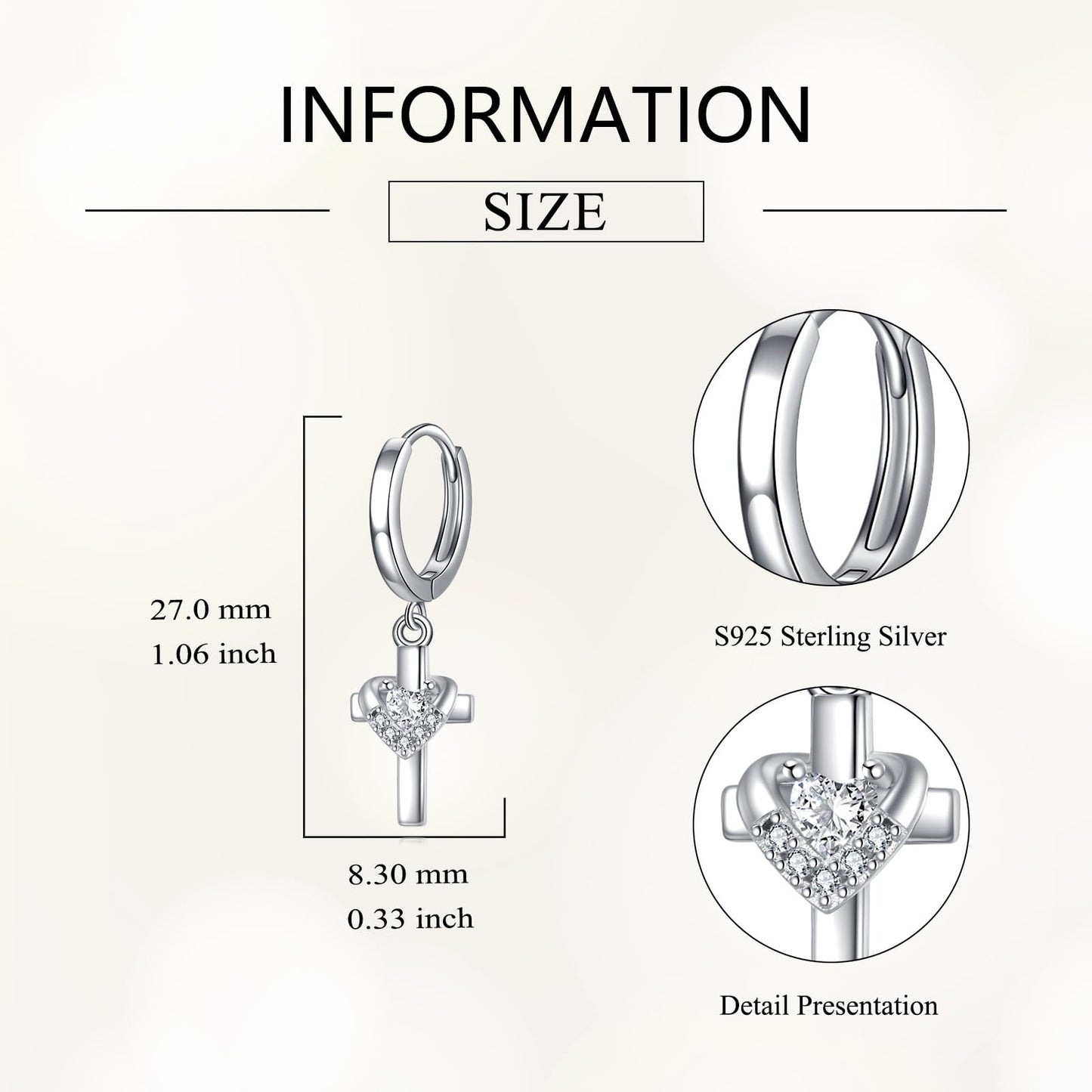 Hanging Cross Earrings Sterling Silver Diamond Heart Cross Dangle Drop Hoop Earrings Jewelry Gifts for Women