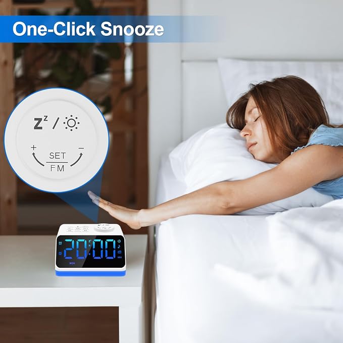 JALL Digital Alarm Clock with FM Radio for Bedroom, 8 Colors Night Light with 2 Charging Port, Sleep Sound Machines with Timer, Dual Alarm, Loud Alarm and Easy to Use for Seniors as Gift