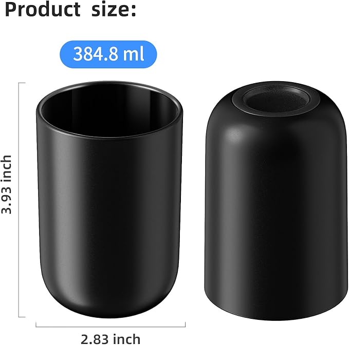 MOPMS Toothbrush Cup 13oz 380ml, Unbreakable Reusable Bathroom Tumbler 2Pcs, Non-Slip Plastic Bathroom Cup Toothbrush Holders for Bathroom, Black