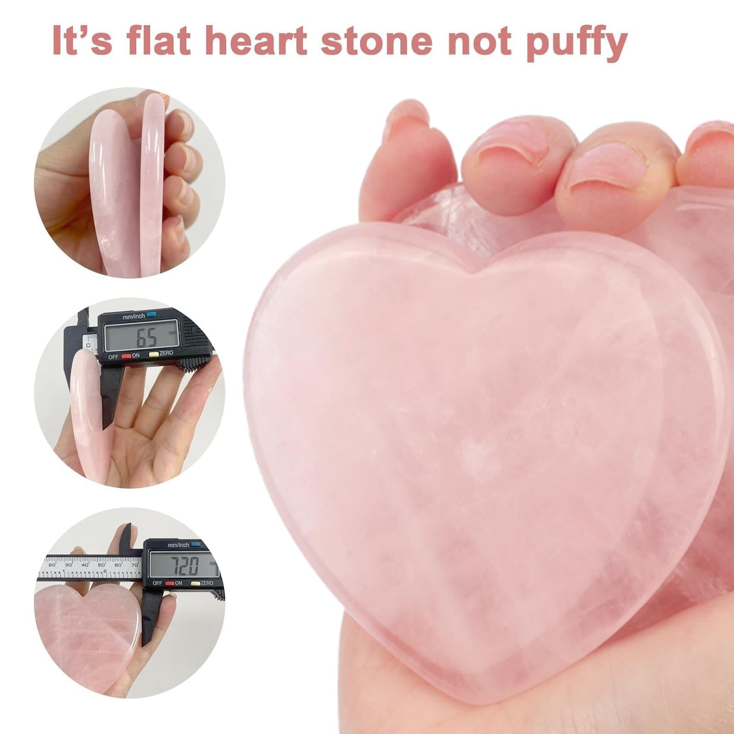 ideayard Big Rose Quartz Heart 72-75mm Love Healing Crystal Meditation Palm Stone Quartz Worry Stone for Relieve Anxiety Stress Tool