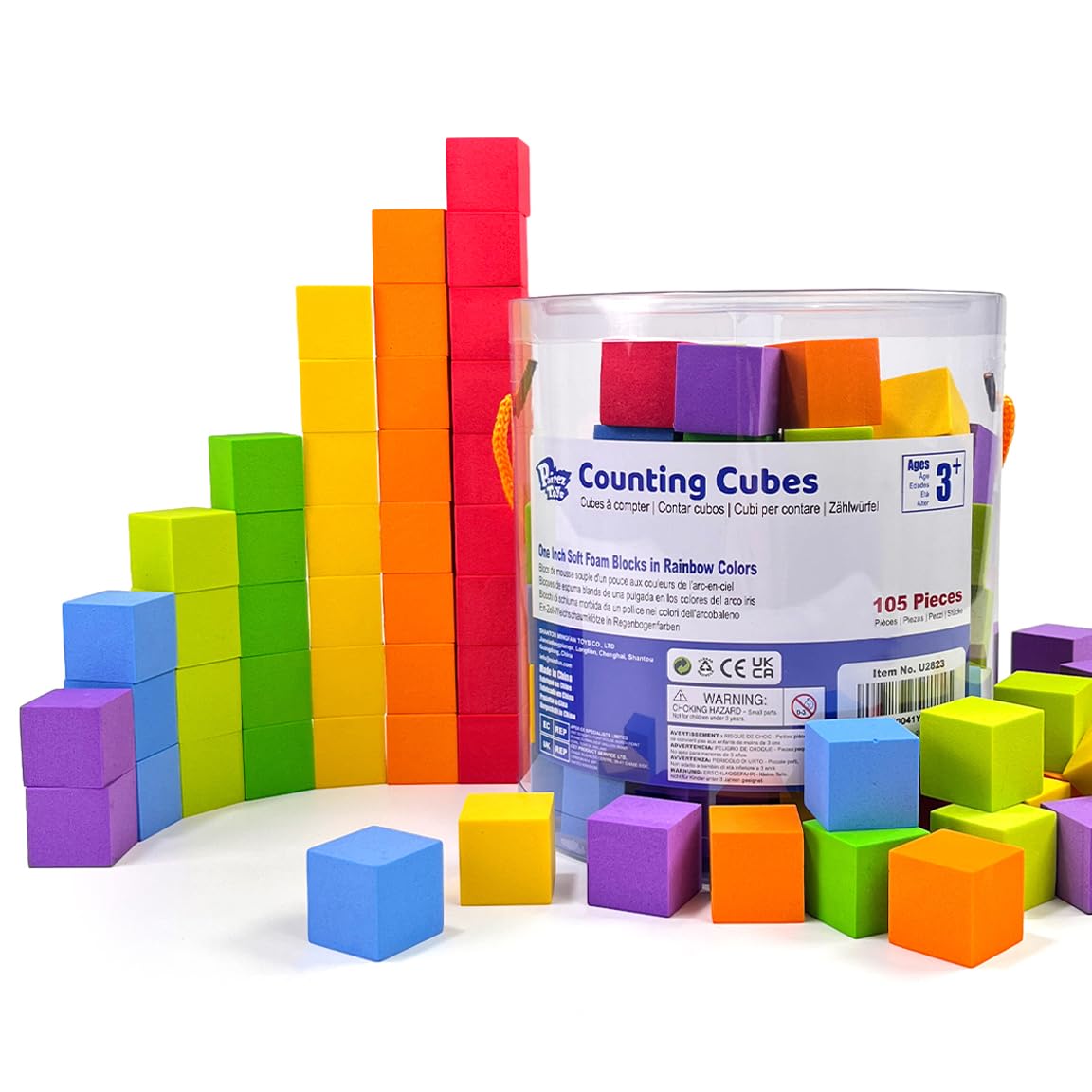 Pairez Toys 41pcs Foam Blocks & 105pcs Counting Cubes Bundle, STEM Learning & Building Set for Kids