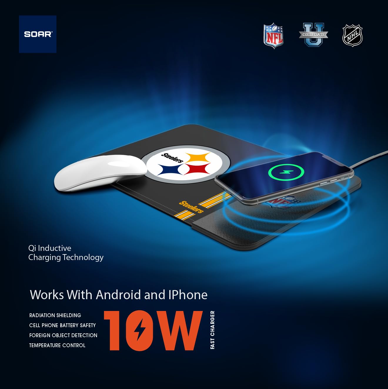 SOAR NFL Wireless Charging Mouse Pad, Chicago Bears