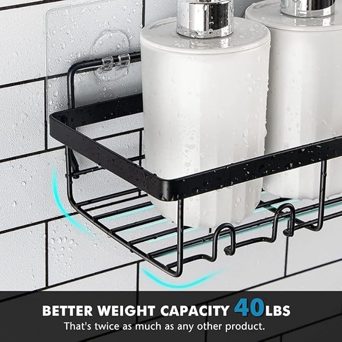 Adhesive Shower Caddy, 5-Pack Shower Caddy Hanging Bathroom Storage Organization, No Drilling Shelves with Soap Caddy & Toothbrush Wall-Mounted Shower Holder, Rustproof Bathroom Shelves