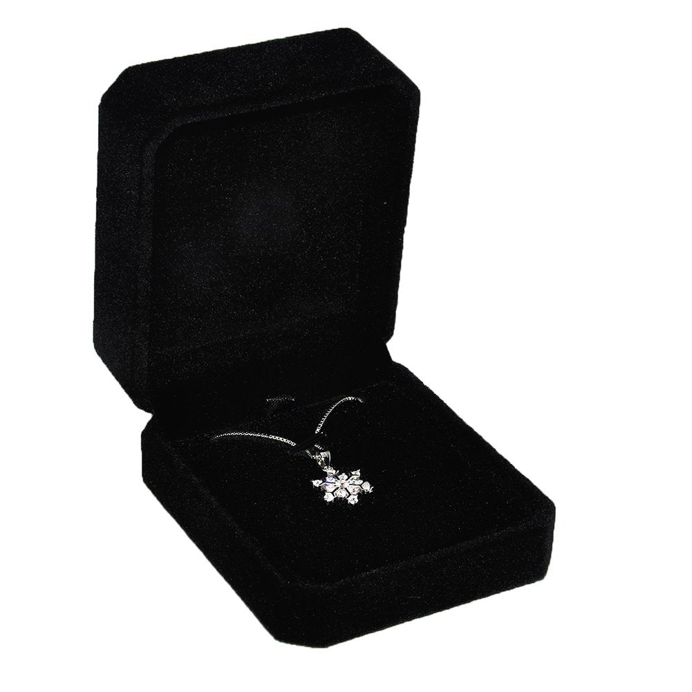 2Pcs Classic Velvet Necklace Box for Jewelry Gift, Black Pendant Display Case for Wedding Engagement Anniversary