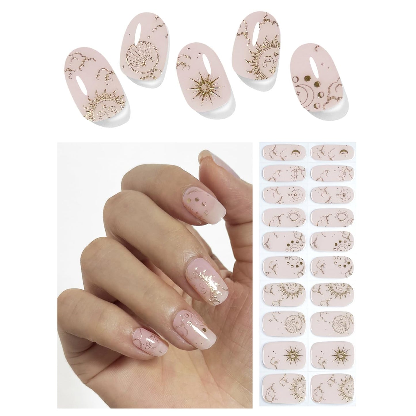 Semi Cured Gel Nail Strips, 20pcs Bohnemian Style Gel Nail Stickers UV for Home Nails DIY