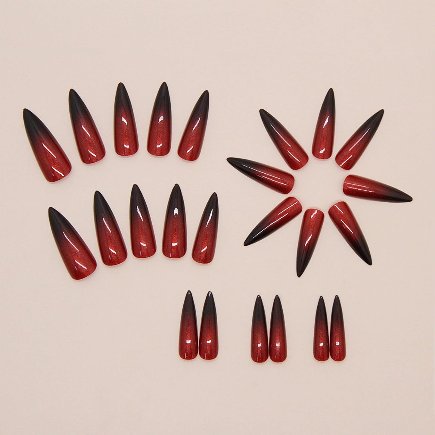 MISUD Press on Nails - Long Stiletto Fake Nails with Goth Red Black, Acrylic Gothic Vampire Design 24 pcs