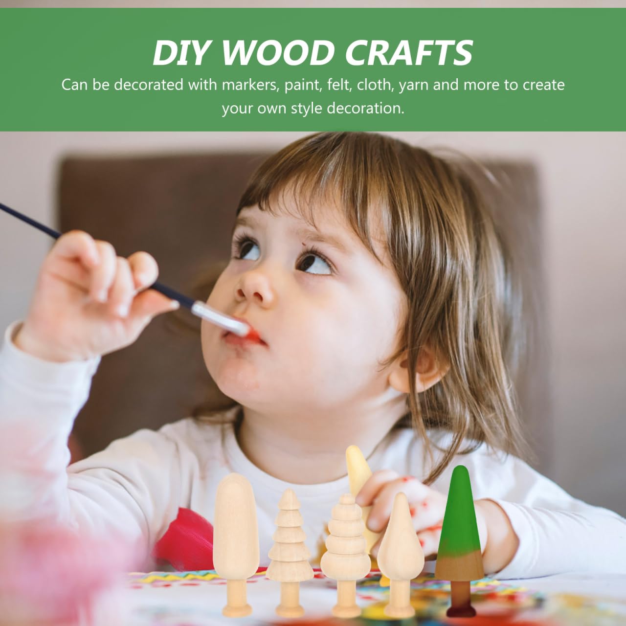 10Pcs Unfinished Wooden Trees Blank Wooden Peg Dolls DIY Natural Wood Xmas Tree Graffiti for Arts and Crafts Unfinished Mini Trees