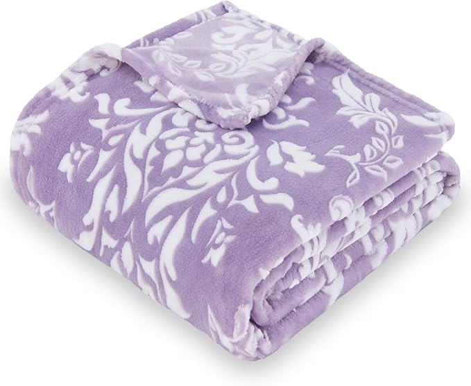 SOCHOW 3D Pattern Decorated Flannel Fleece Throw Blanket for Couch, Super Soft Lightweight Cozy Warm Blanket for Bed, Sofa, Dusty Purple 50 x 60 Inches