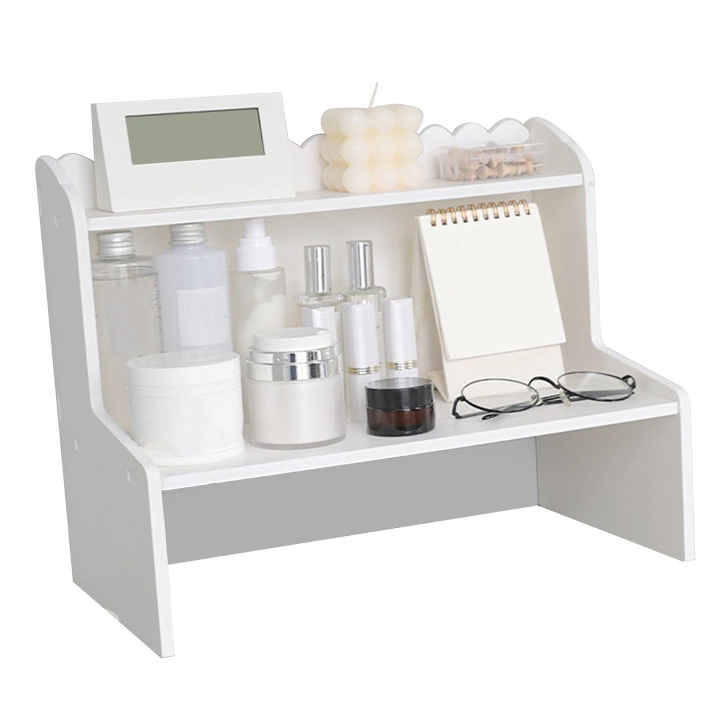 BTSEURY Desktop Wood Display Shelf, Wood Desktop Storage Rack, Desk Multi Layer Storage Rack Mini Bookshelf Cosmetics Organizer (M(315 X 180mm / 12.4 X 7.09in))