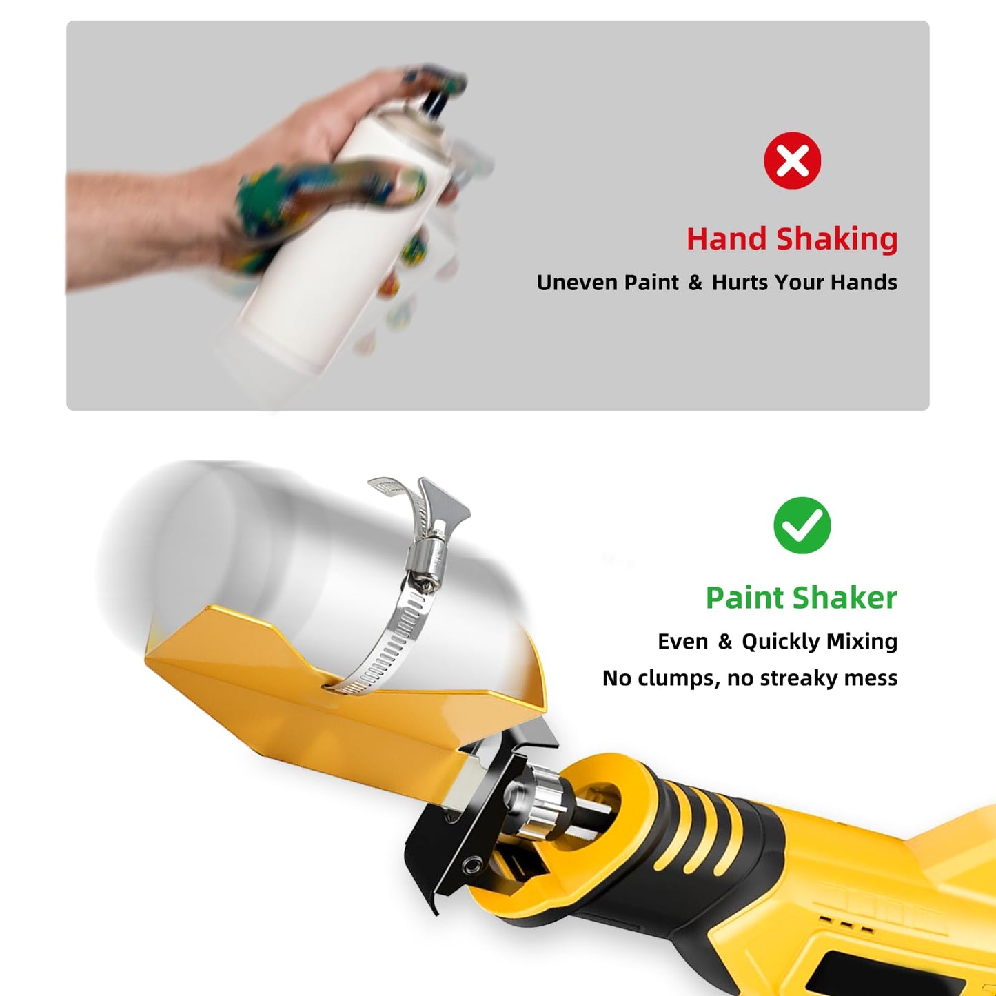 Paint Shaker for Reciprocating Saws, Spray Can Paint Mixer Fits 2" to 4" Cans Paint Shaker Machine for Painter Artist - Yellow