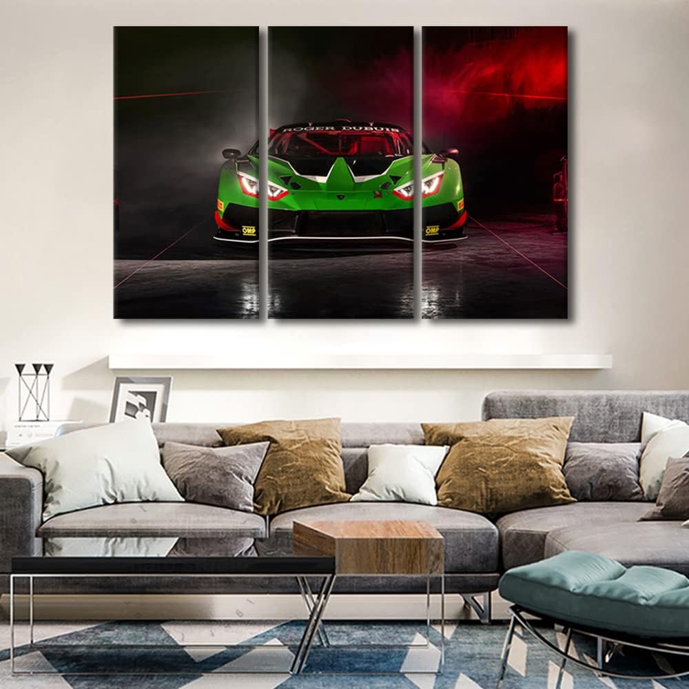 Green Car Poster Decor Wall Art Painting Sports Car in the Infrared Bedroom Living Room Wall Decor Supercar Framed Modern Pictures Canvas Prints Artwork for Wall Decor Office Decorations, 36" Wx24 H