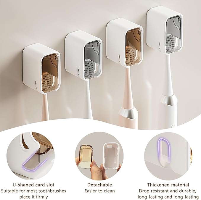 Toothbrush Holder Wall Mounted Toothbrush Holders for Bathrooms, Tooth Brush Holder for Travel and Home, Single Toothbrush Organizer with Cover for Shower 2PCS