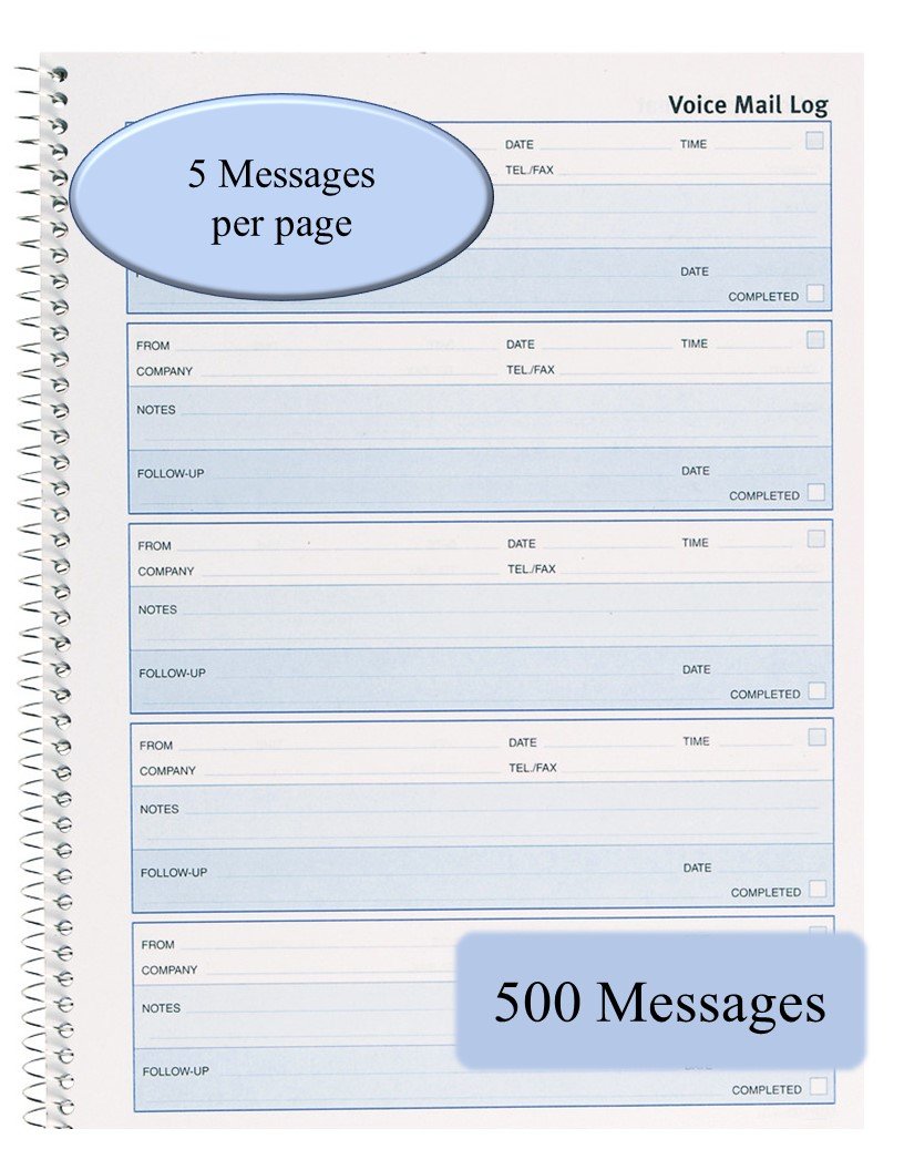 Rediform Follow-Up Voice Mail Log, Flexible Cover, Spiral Binding, 10.625" x 8", 500 Messages (51114)