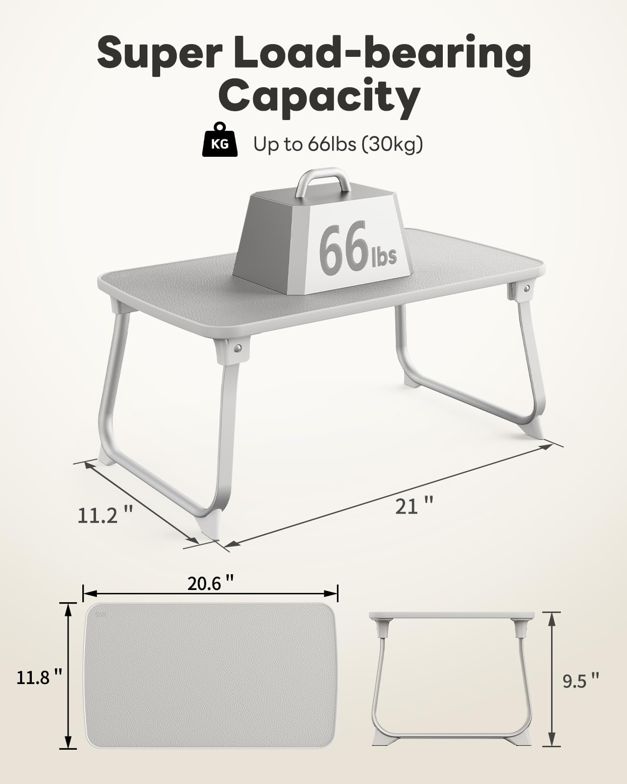 SAIJI Laptop Bed Tray Table, Lap Desk for Bed with Non-Slip PVC Leather Desktop,Reinforced Aluminum Frame with U-Shaped Lock for Heavy-Duty Stability,Notebook Tray for Couch Sofa Floor Office Work