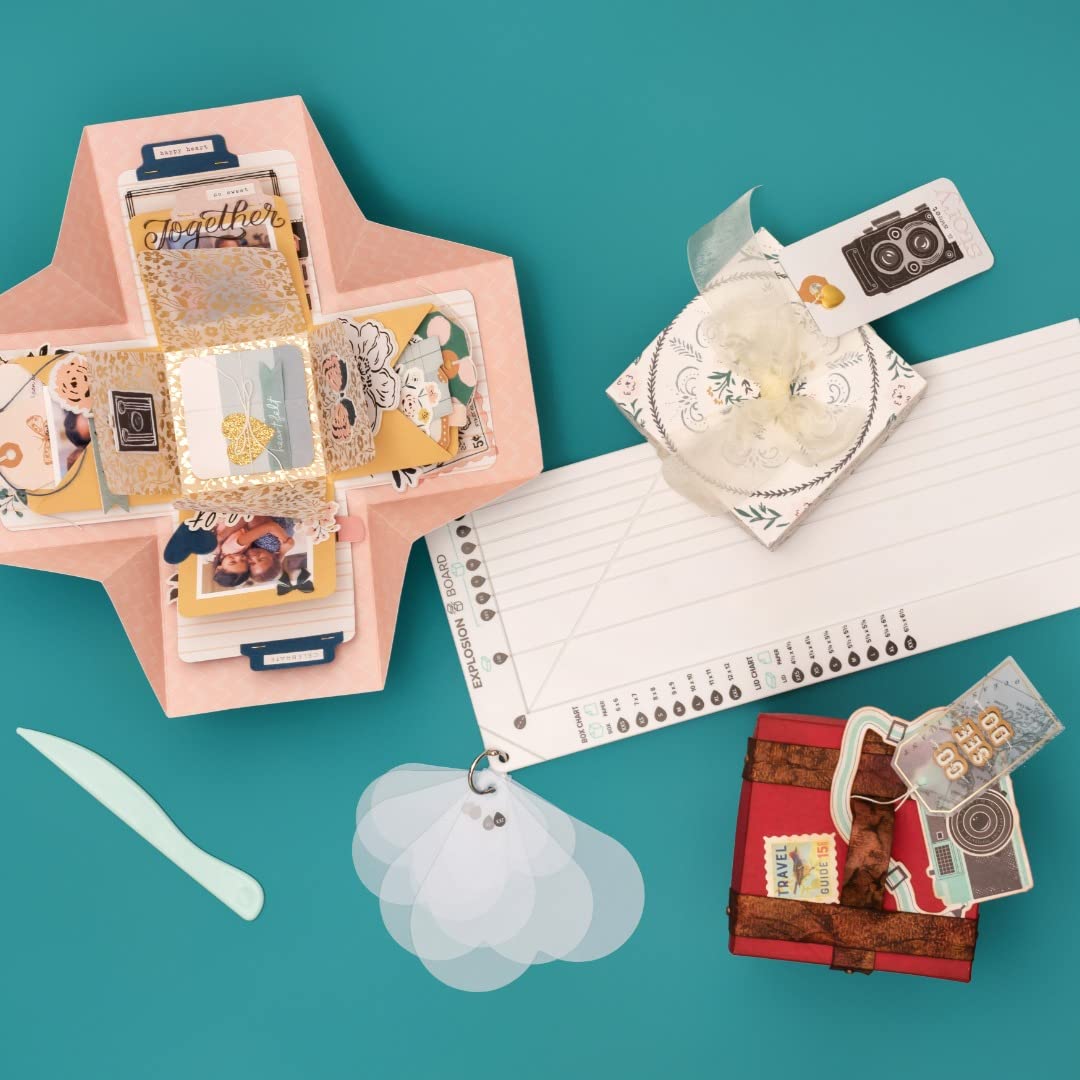 We R Memory Keepers Explosion Board, Make DIY Custom Explosion Boxes, for Memory Keeping, Gift Giving, with Guides, Measurements, and Templates, Crafting, Scrapbooking, Journaling, and More