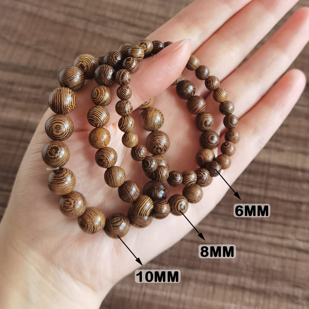 INSPIRELLE 1200pcs 6mm Dark Brown Wooden Beads Undyed Natural Stripe Round Wood Loose Craft Beads for Bracelets and Jewelry Making