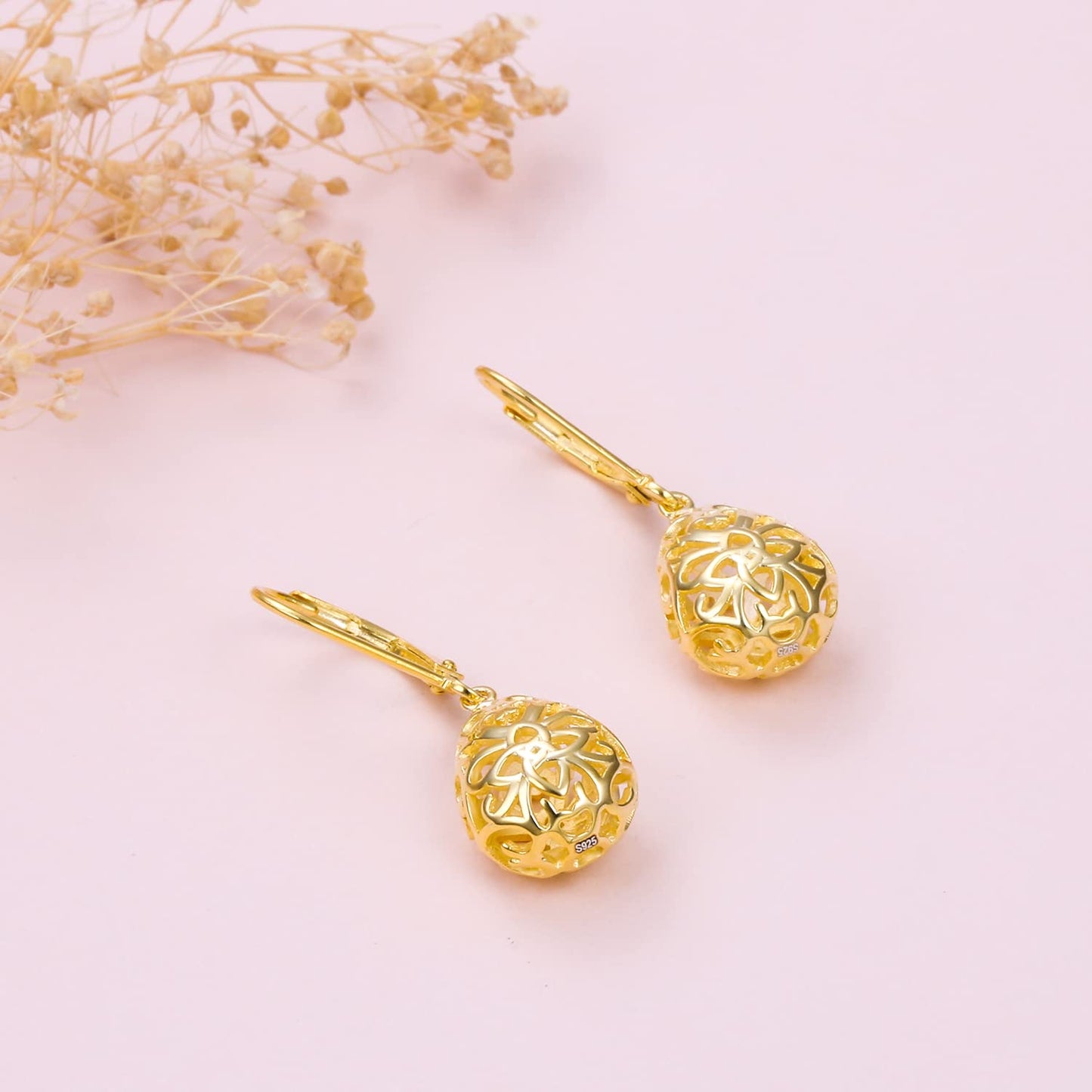 SHAOAN 925 Sterling Silver Filigree Dangle Drop Earrings Gold Plated Celtic Knot Leverback Teardrop Earrings for Women Mother’s Day