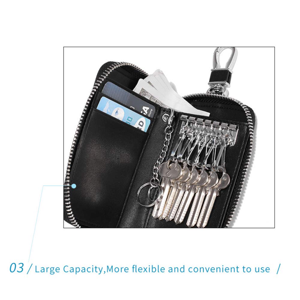 Funny Live Genuine Leather Key Holder Bag with 4 Card Slot & 6 Hooks & 1 Access Card, Key Case for Men & Women (Black Plus)