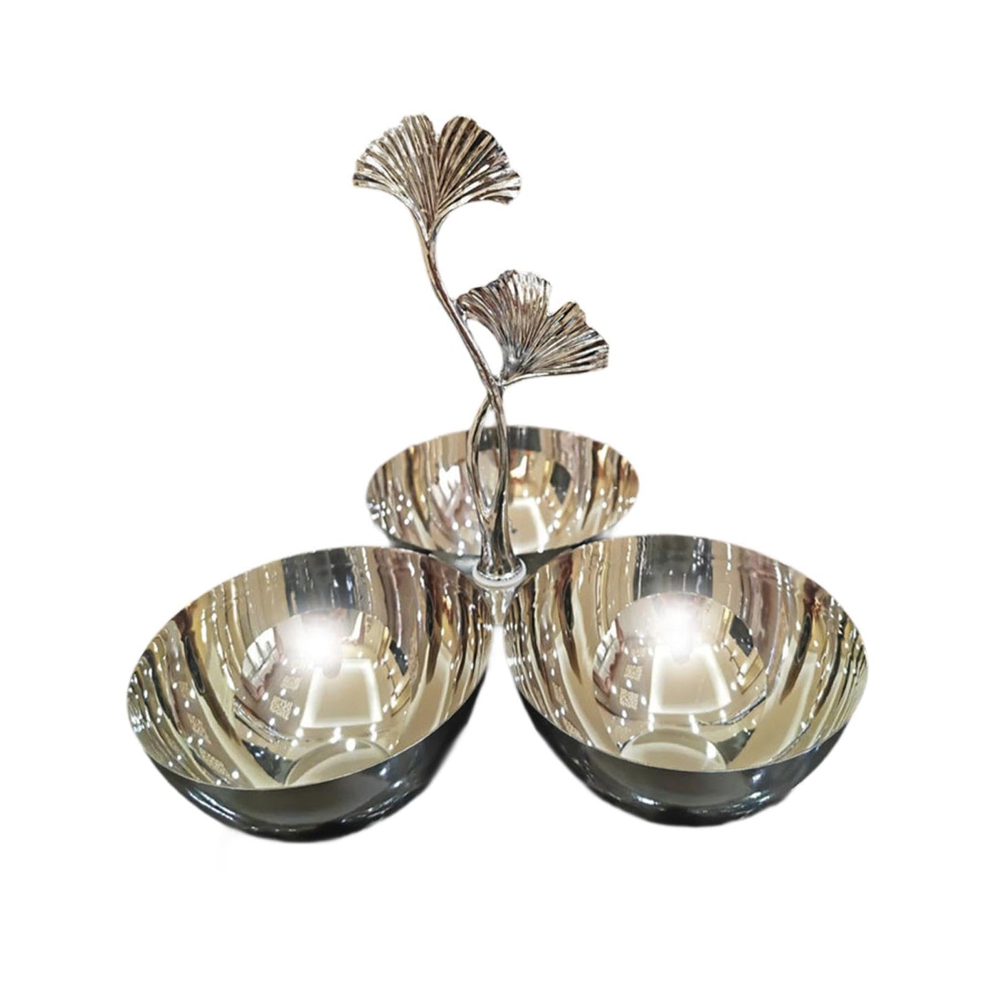 ＫＬＫＣＭＳ Stainless Steel Snack Bowls,3 in 1 Cluster Serving Bowls,Decorative,Portable,Connected Fruit Bowl for Snacks Home Decor Tea, Ginkgo Handle