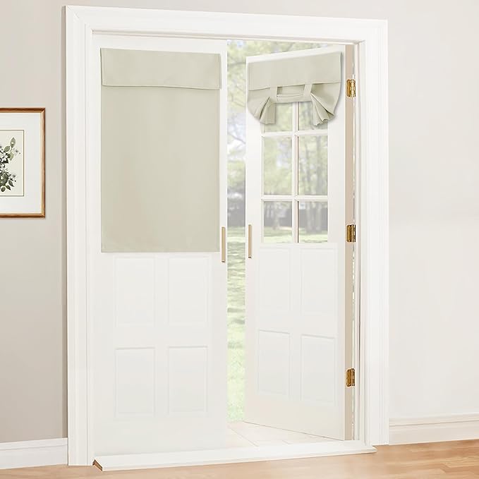 RYB HOME Door Curtain - Privacy Thermal Insulated Doorway Curtains for Patio Front French Door Living Room Dining Room, W26 x L40 inches, 1 Panel, Light Beige