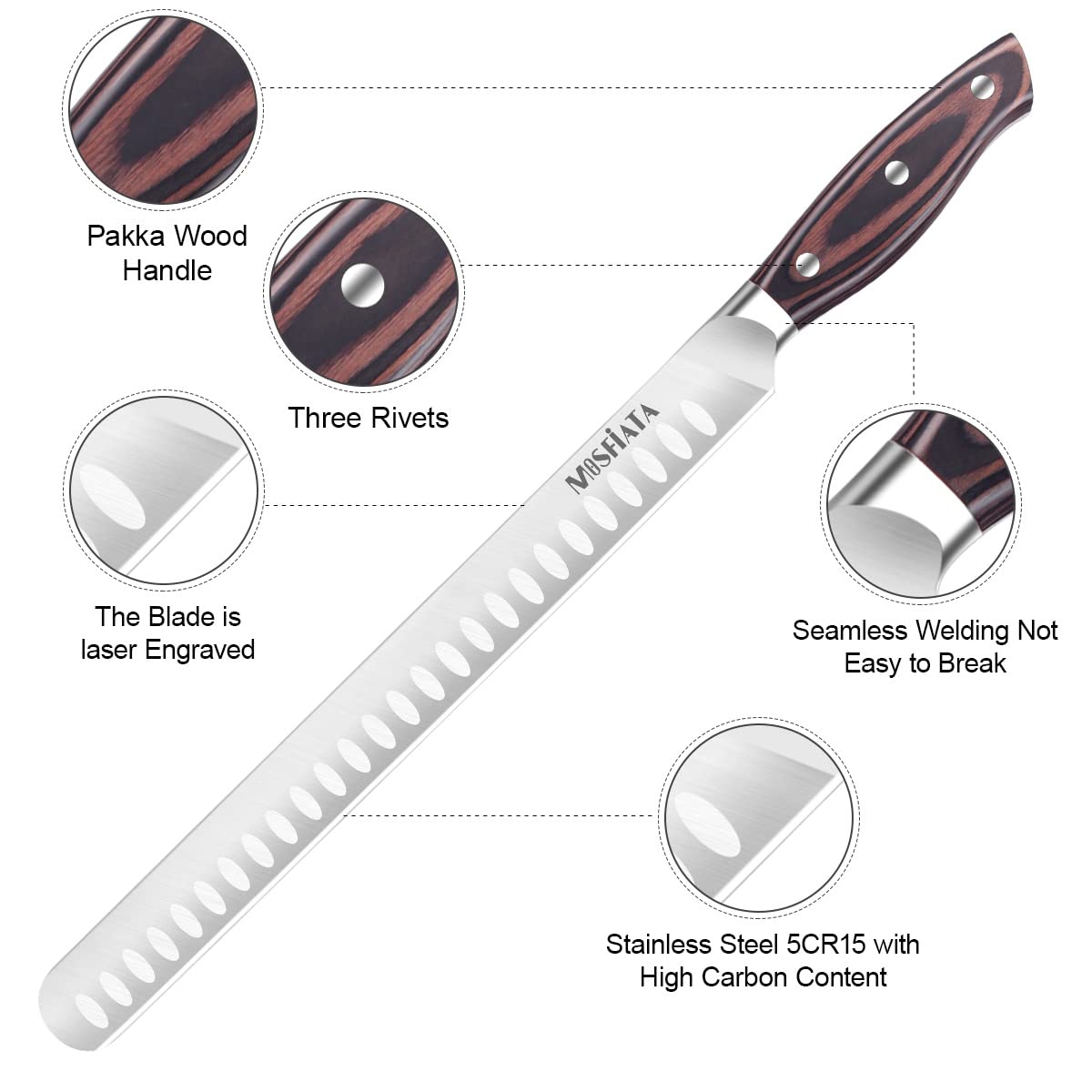 MOSFiATA 12" Slicing Carving Knife –BBQMeat Cutting Knife-Forged High Carbon German Steel – Ergonomic Handle Design-With Gift Box