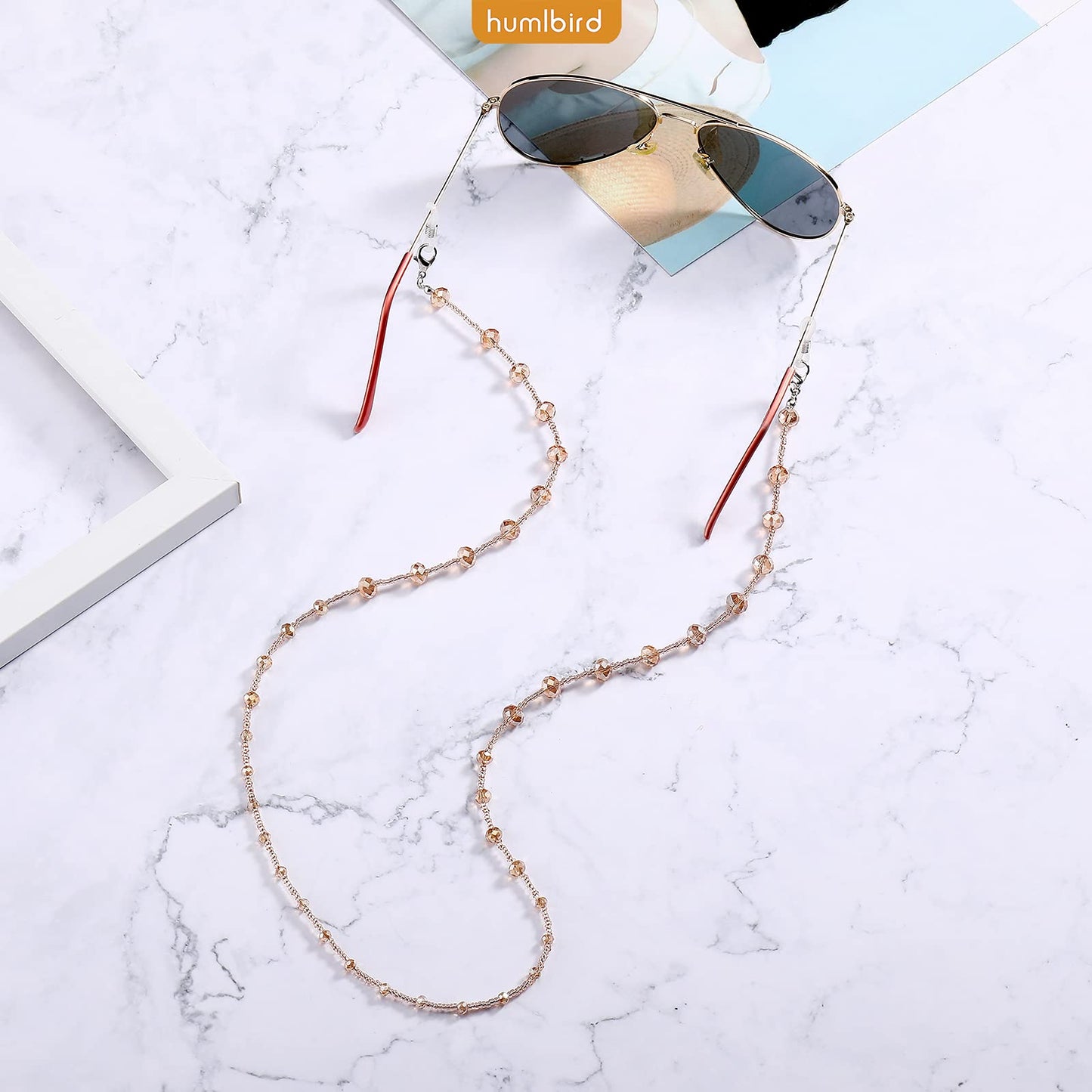 humlbird Eyeglass Chain for Women Stylish Mask Lanyard Natural Crystal Mask Chain Eye Glasses Holder Strap, Yellow