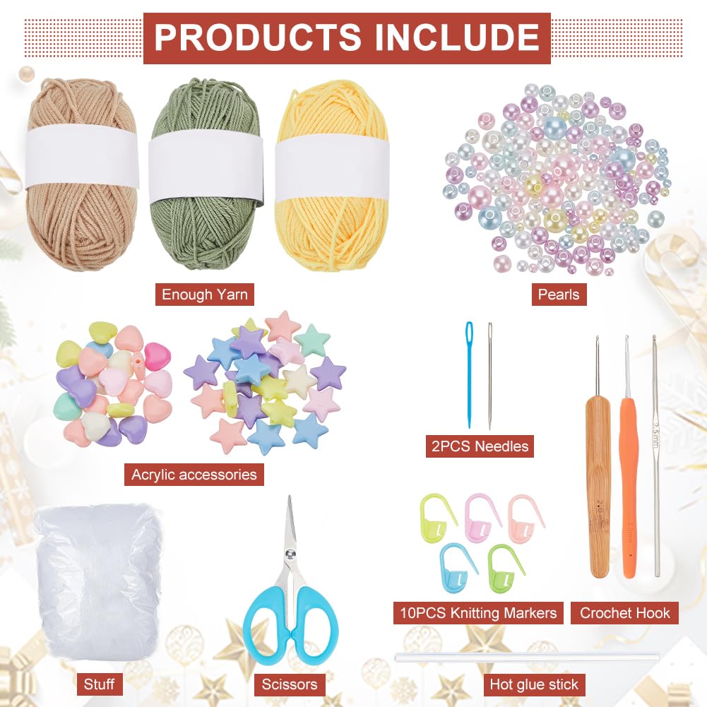 FREEBLOSS 2 Set Crochet Kit for Beginner Christmas Tree Crochet Kit for Adults Starter Friendly, Christmas Crochet Set All You Need in with Step by Step Video Tutorial Knitting and Crochet Supplies