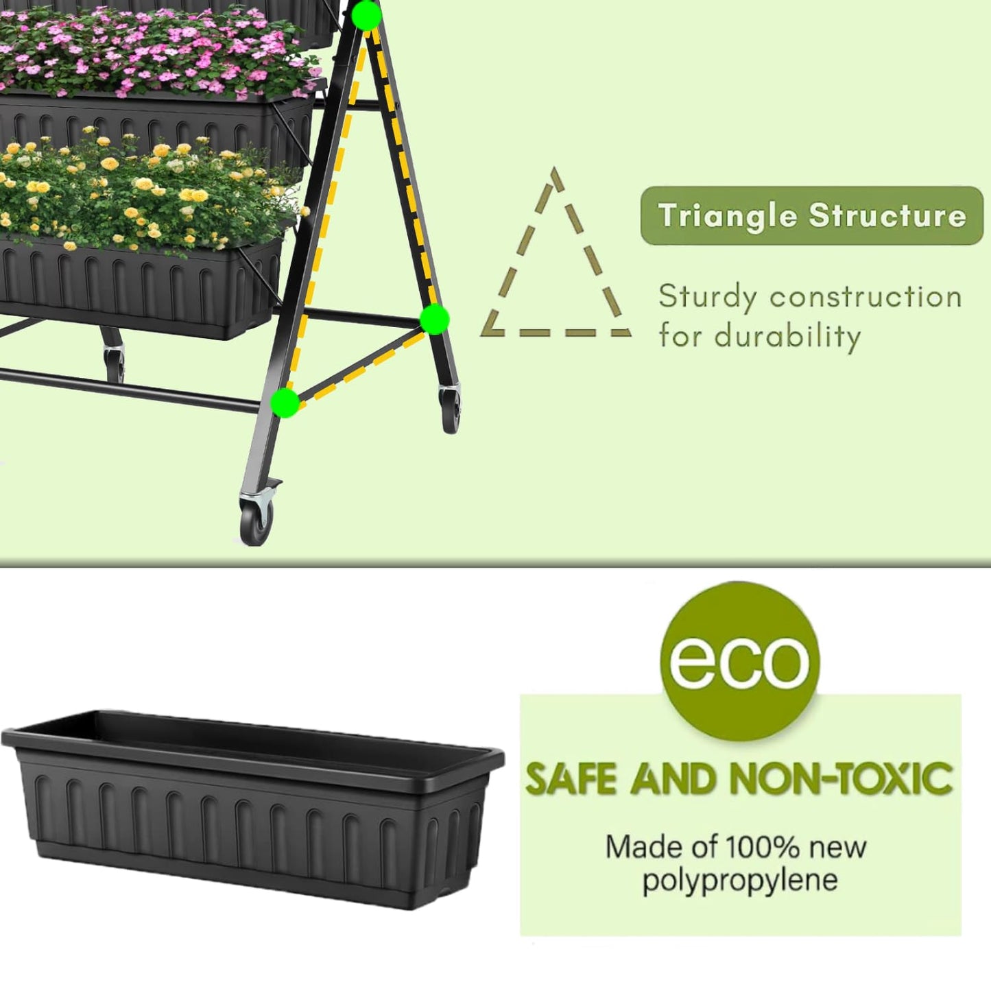 SEJOV 4FT Vertical Raised Garden Bed, 5-Tier Vertical Garden Planter with Drainage System, Larger Elevated Planter Box for Herb Vegetables Flowers Indoor Outdoor Planters (Black with Lockable Wheels)