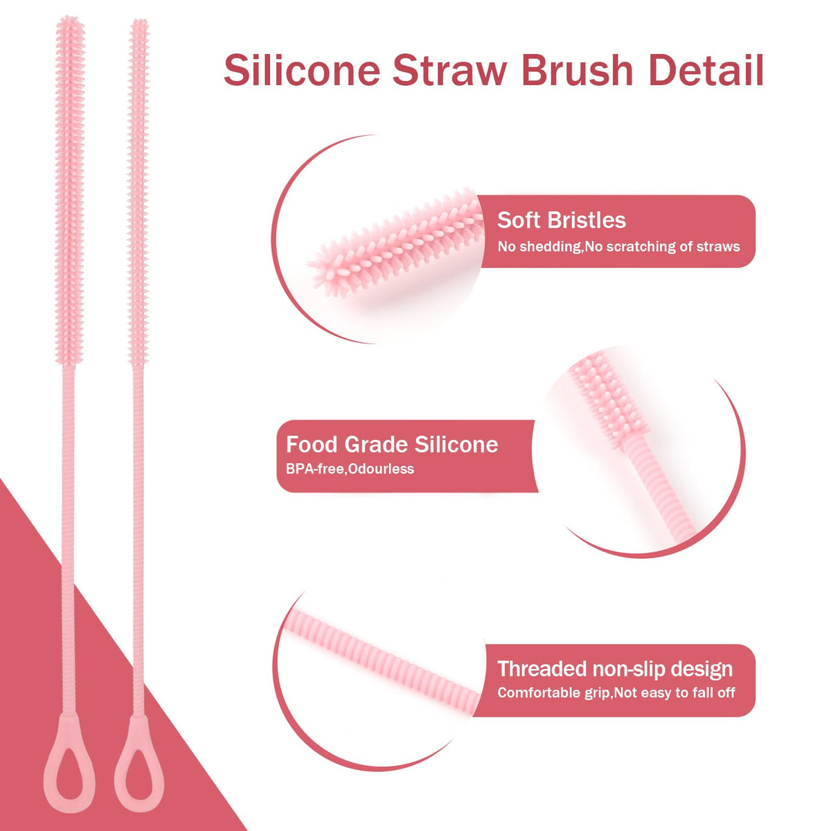 2Pcs Silicone Straw Cleaner Brush (2 Count)