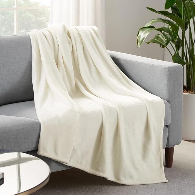 SERTA Cozy Plush Thick Fuzzy Super Soft Lightweight Throw Blanket for Bed, Couch, or Travel, King (108 in x 90 in), Off White