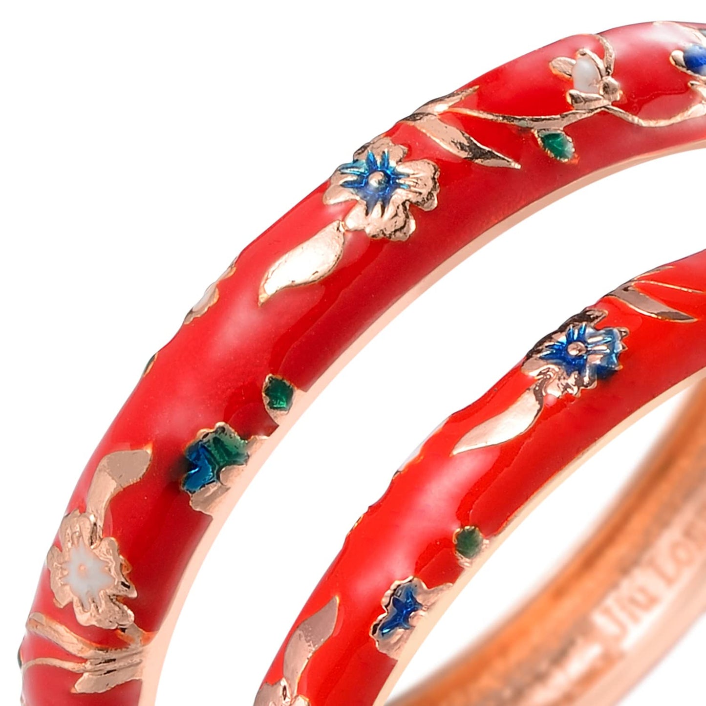 UJOY Indian Jewelry for Women Rose Enameled Flower Bracelets Set Cloisonne Cuff Bangle 55A111-55B31 red