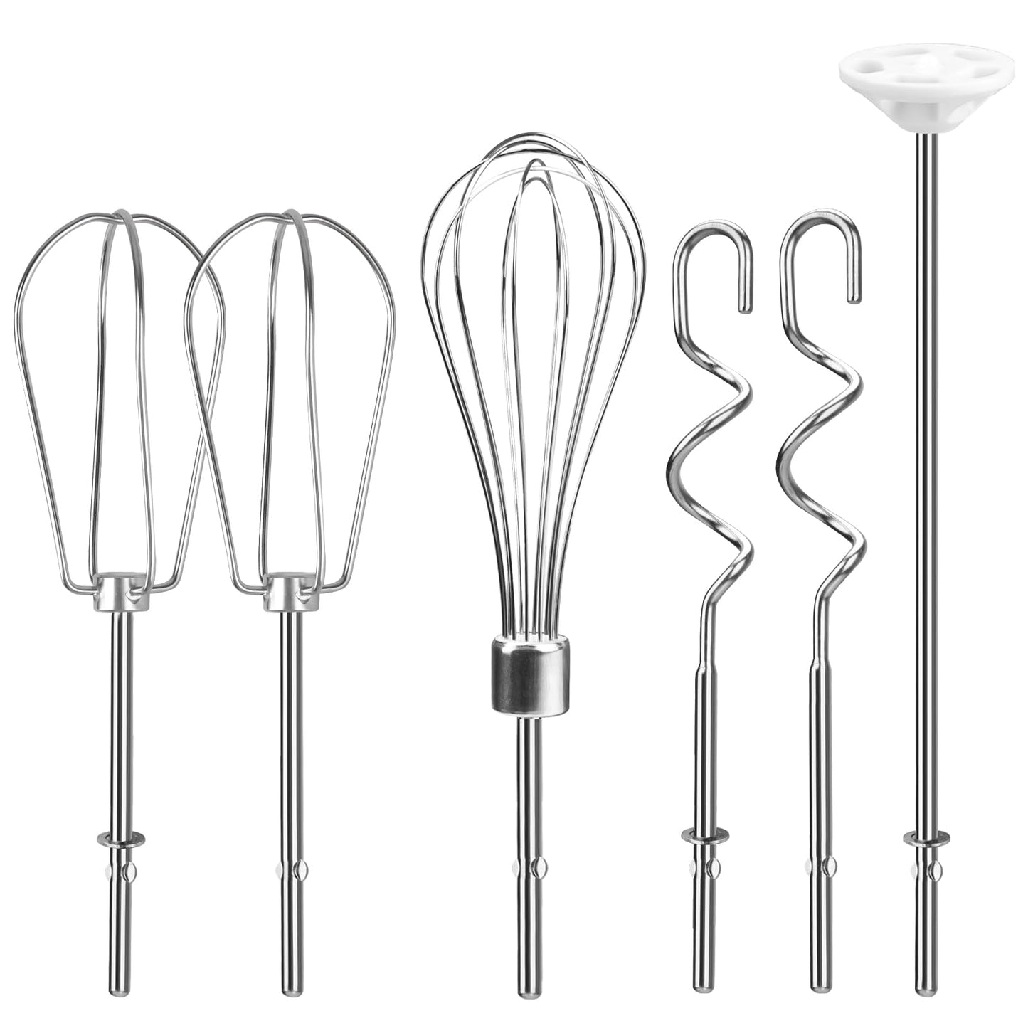 Hand Mixer Attachments Beater, Whisk, Blending Rod and Dough Hooks, Stainless Steel Hand Mixer Accessories Compatible with Kitchenaid Hand Mixers KHM3 KHM5 KHM7 KHM9, Set of 6