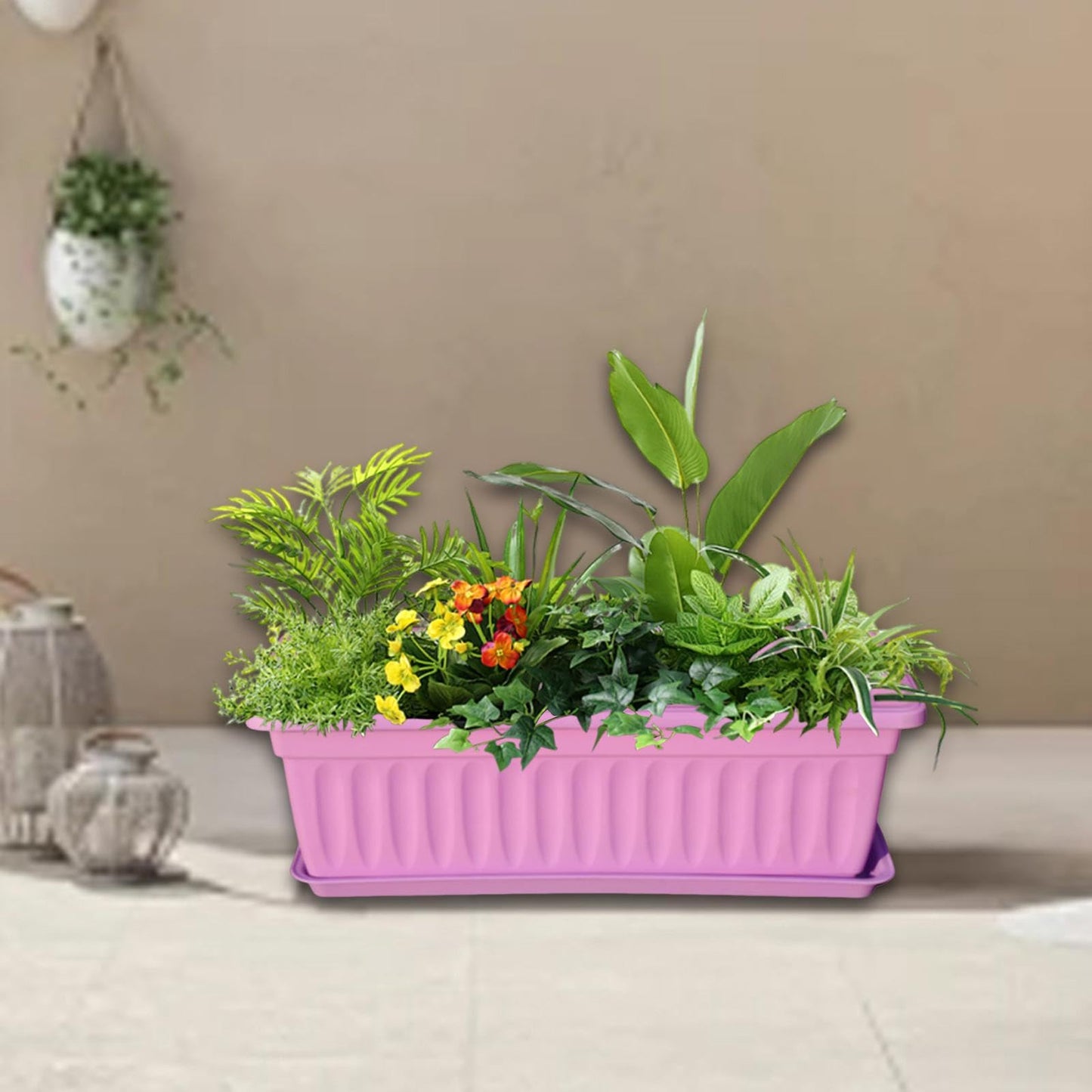 Sdlnklm Rectangular Planter Box for Gardening on Balcony Or Deck, Purple